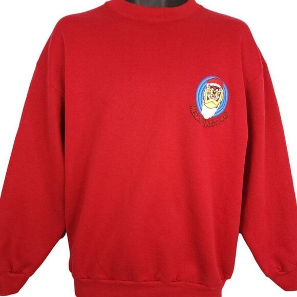 Taz Christmas Sweatshirt Vintage 90s Santa Claus Looney Tunes Mens Size Large - Picture 2 of 7